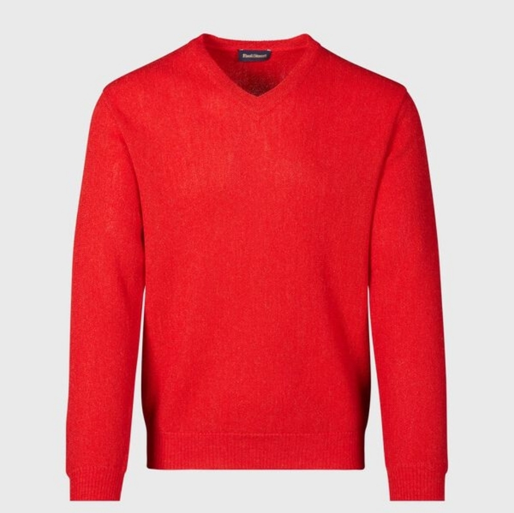 PAUL STUART Red/Orange Classic Alpaca Links V-Neck Sweater Tunic Size XL